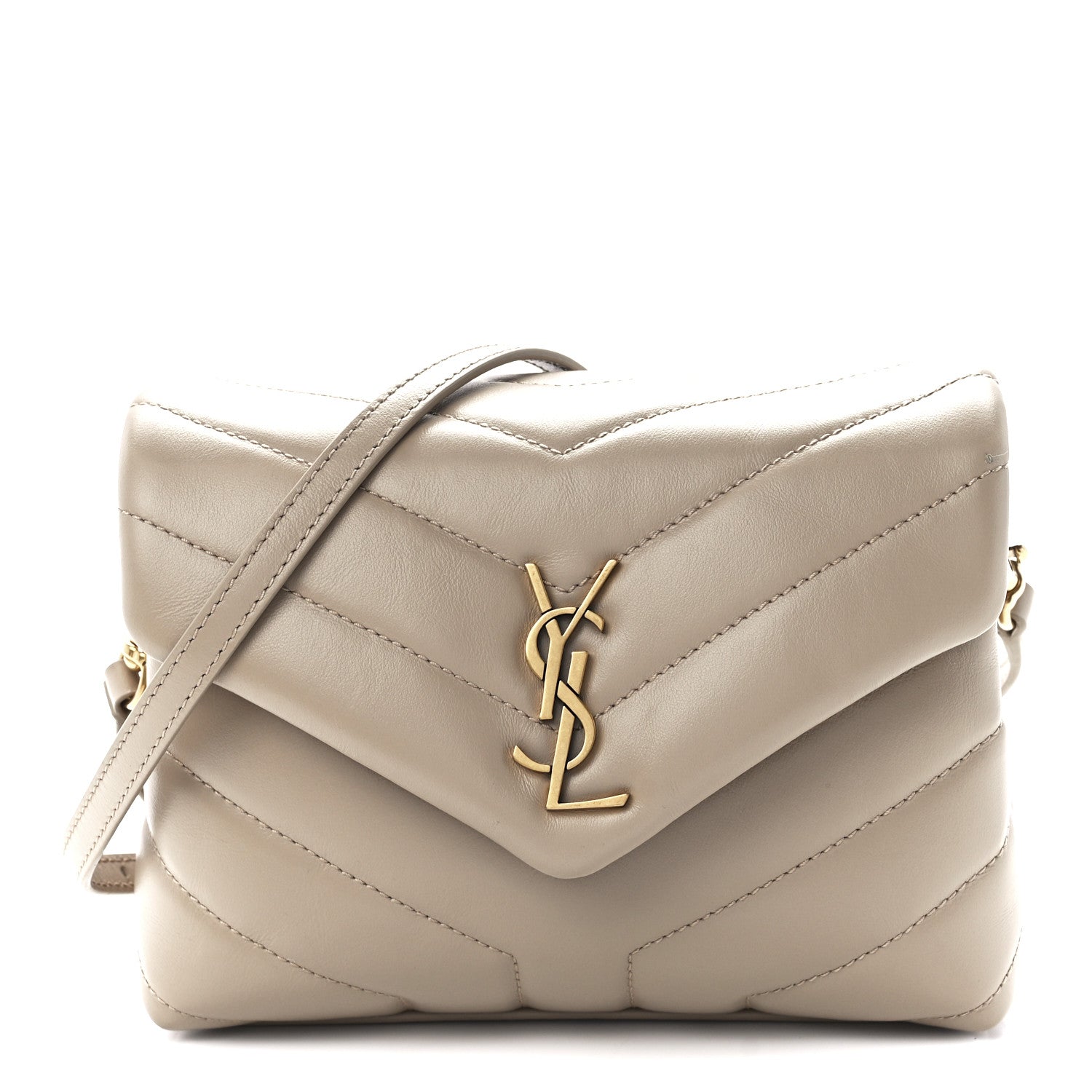 Saint Laurent Calfskin Y Quilted Monogram Toy Loulou Crossbody Bag Latte 1 of 13