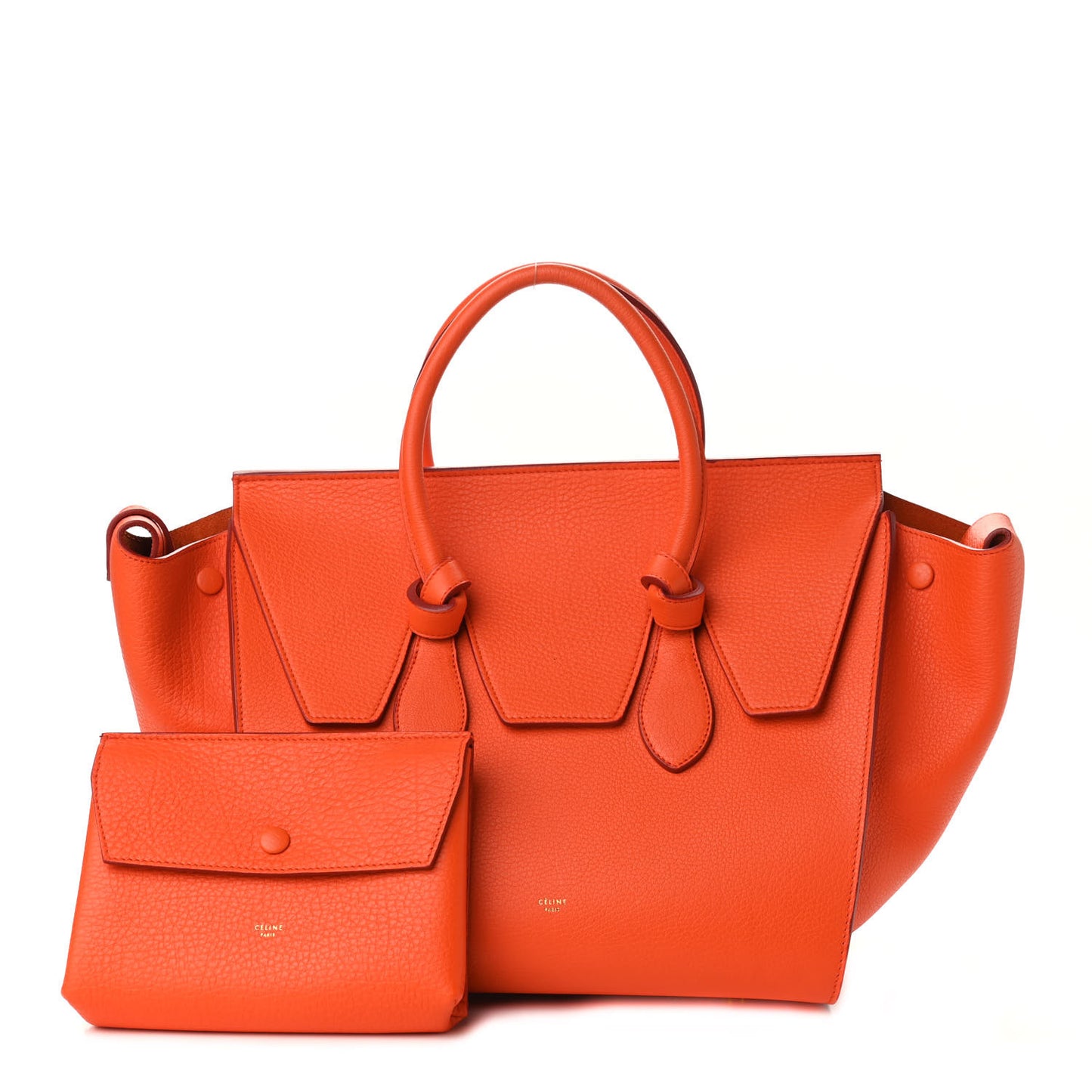 Crisped Calfskin Small Tie Knot Tote Bright Orange