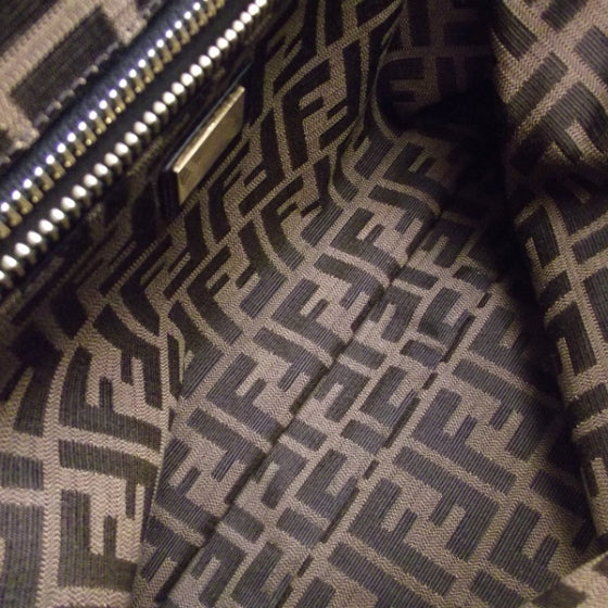 Fendi Goatskin Zucca Large Peekaboo Iconic Satchel Black Tobacco 7 of 12