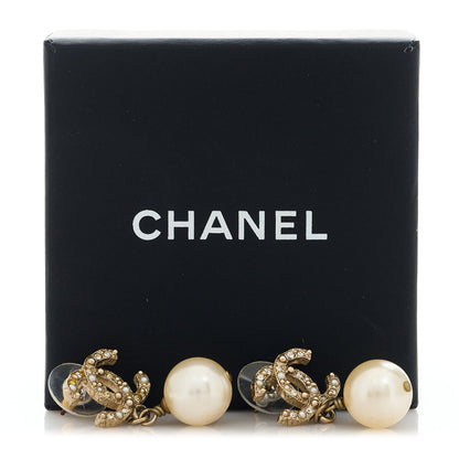 Chanel Crystal Pearl CC Drop Earrings Gold 2 of 5