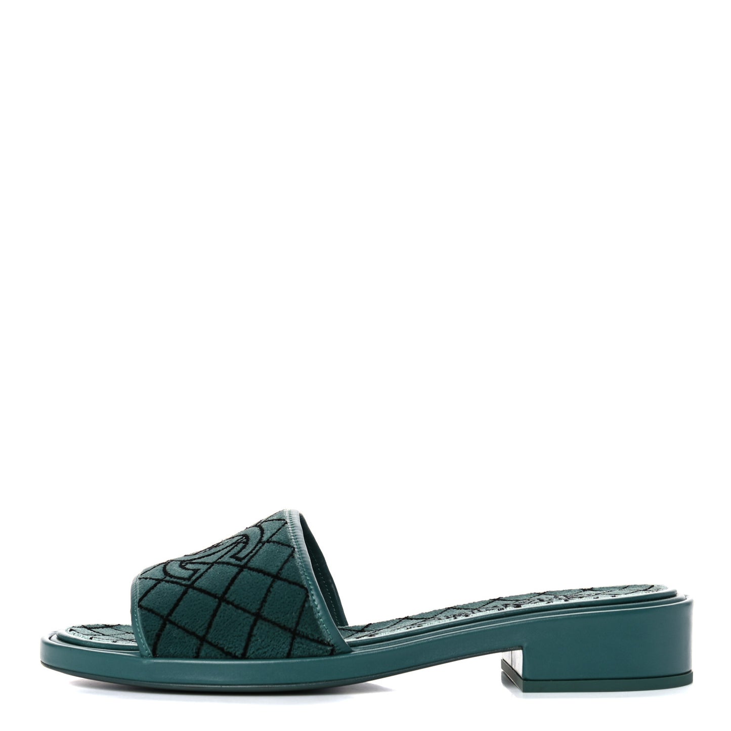 Embroidered Fabric Calfskin Slide Sandal 41 Green