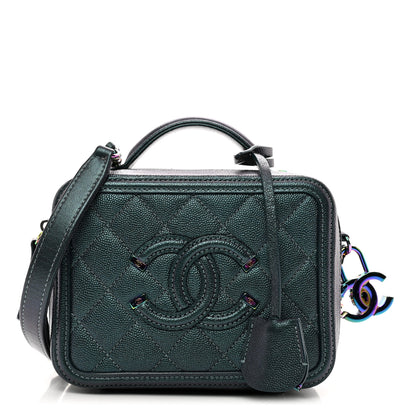 Chanel Iridescent Caviar Quilted Small CC Filigree Vanity Case Dark Turquoise 1 of 11