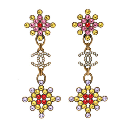 Chanel Crystal Strass CC City of Lights Cluster Dangle Earrings Gold Multicolor 1 of 5