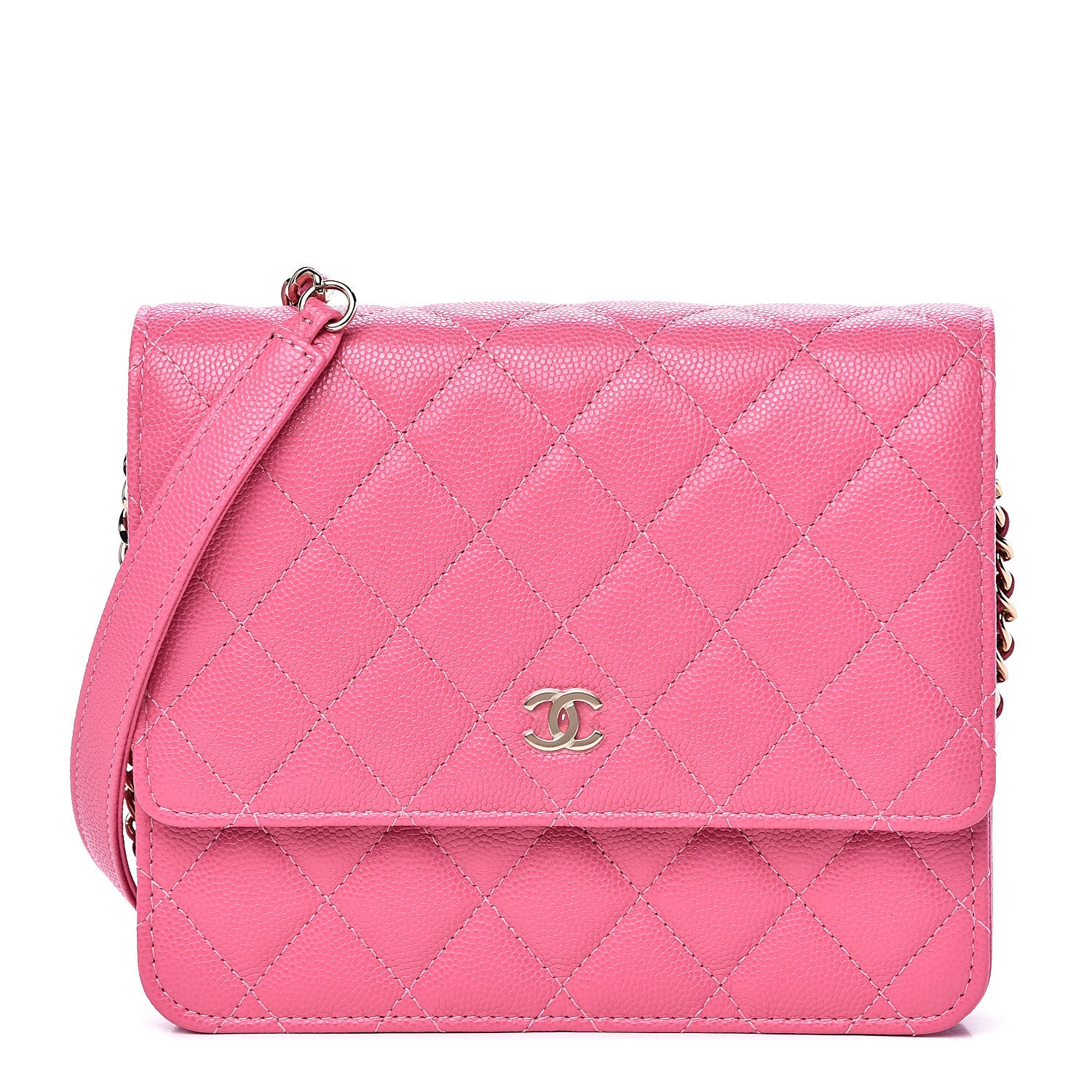 Chanel Caviar Quilted Square Wallet On Chain WOC Pink 1 of 10