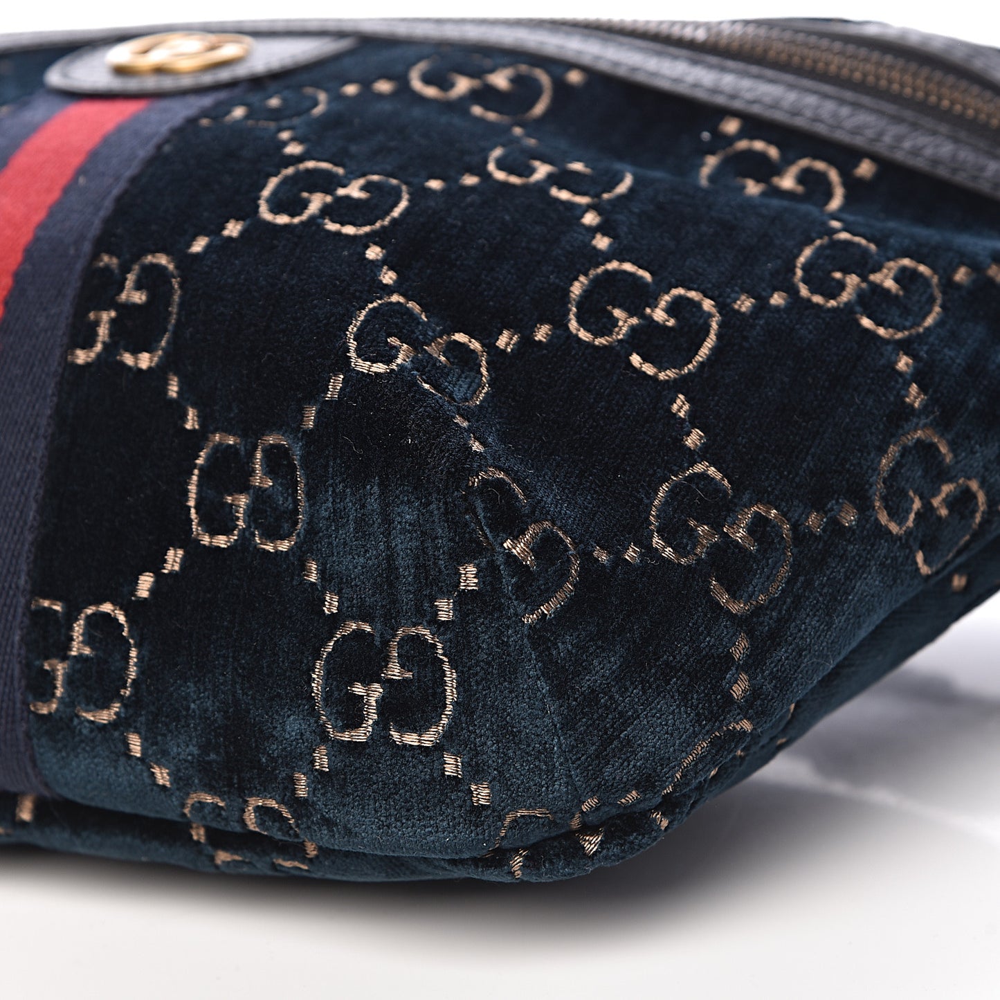 Velvet GG Monogram Web Belt Bag Blue Beige
