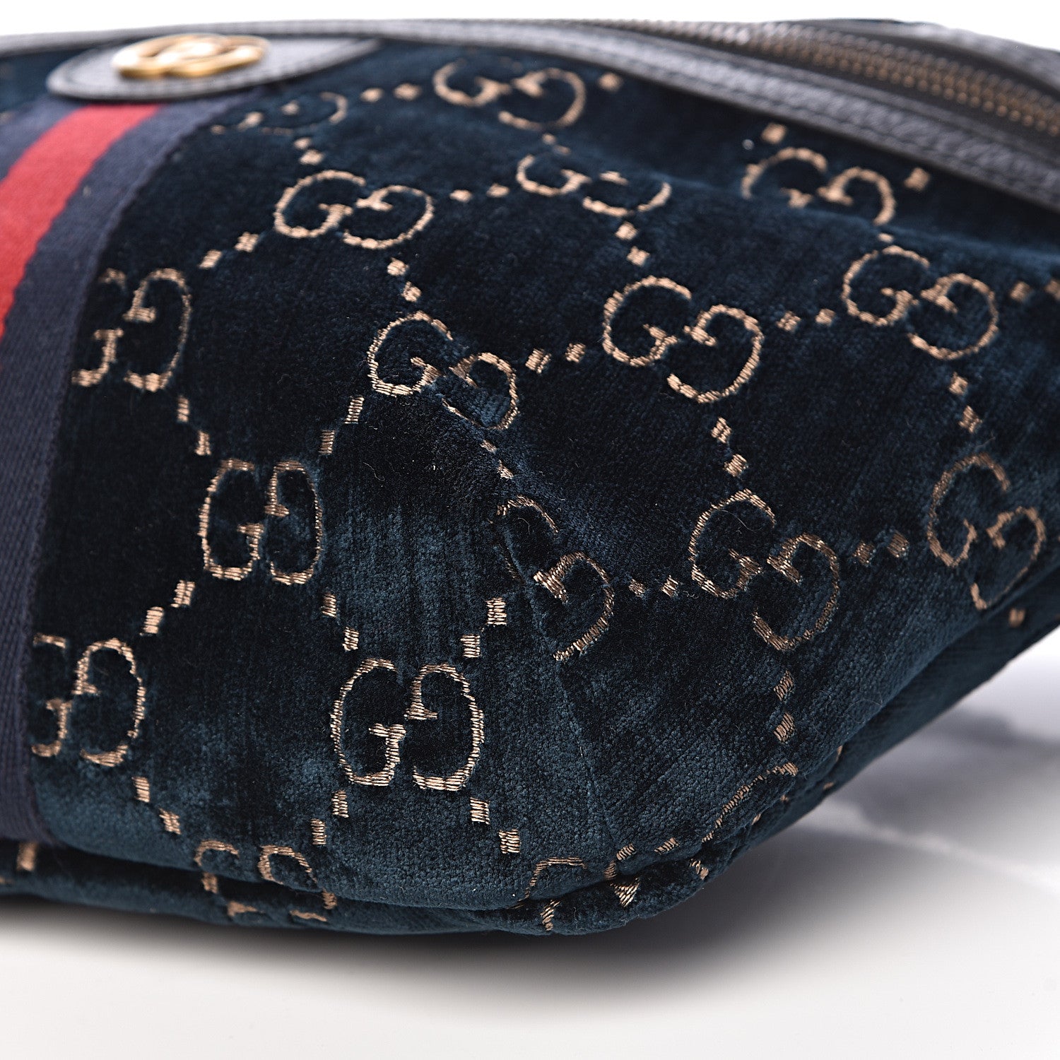 Gucci Velvet GG Monogram Web Belt Bag Blue Beige 9 of 11