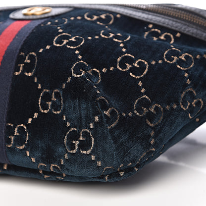 Gucci Velvet GG Monogram Web Belt Bag Blue Beige 9 of 11