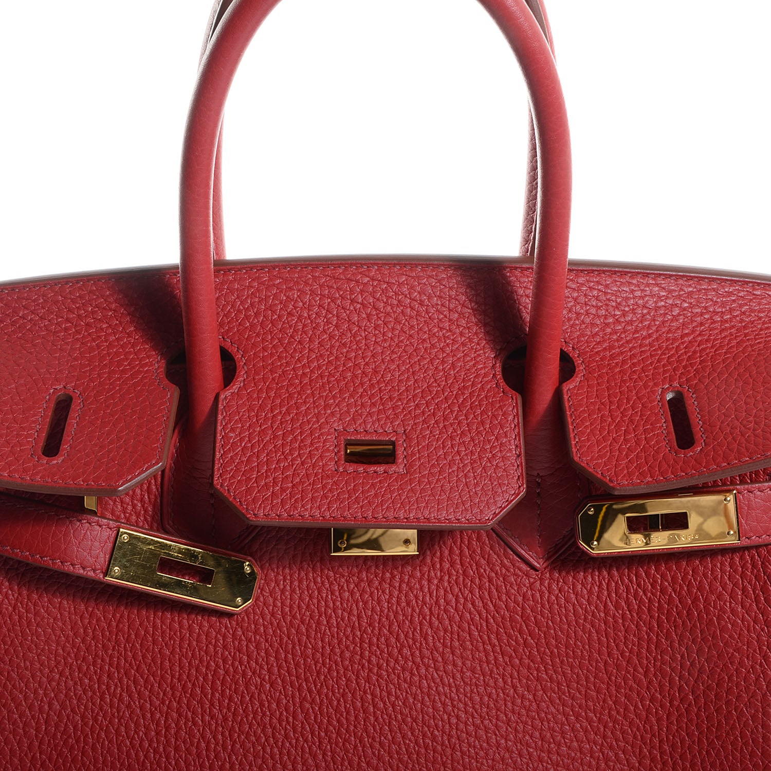 Hermes Taurillon Clemence Horseshoe Bi-Color Birkin 30 Rouge Garance and Orange 7 of 23