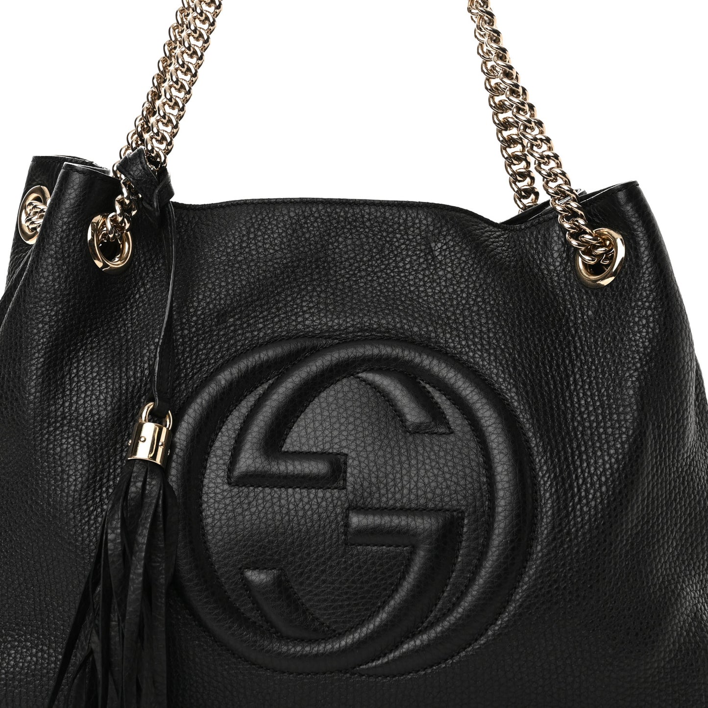 Pebbled Calfskin Large Soho Chain Shoulder Bag Black