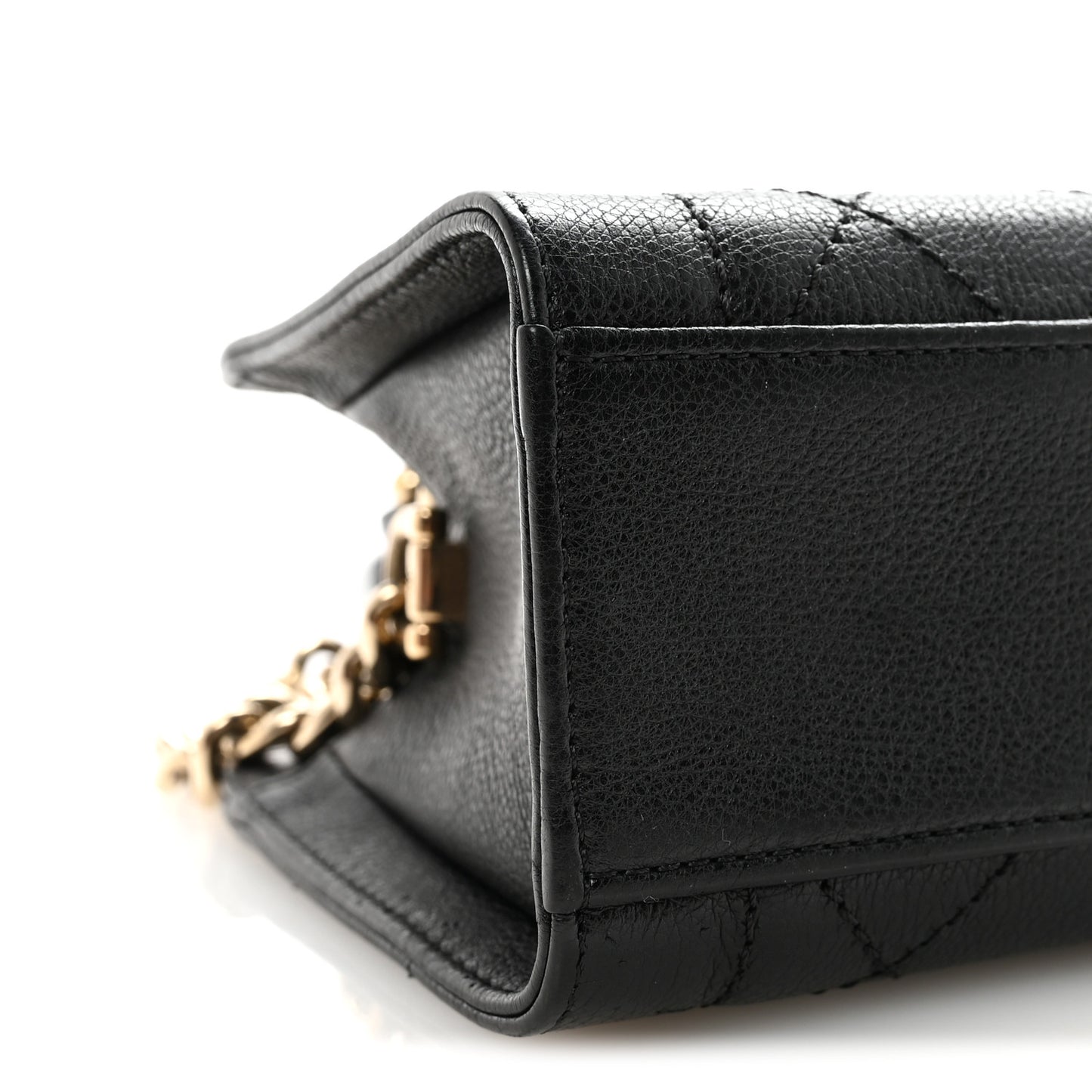 Grained Calfskin Stitched Mini Label Click Shopper Black