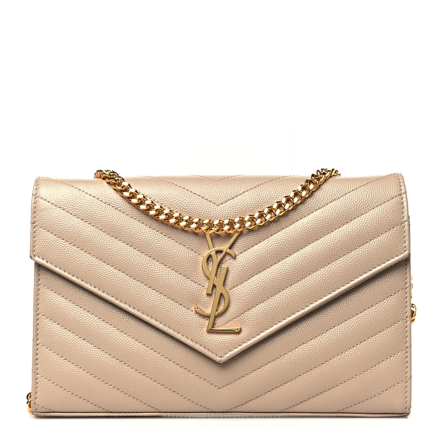 Saint Laurent Grain De Poudre Matelasse Chevron Monogram Chain Wallet Nude Powder 1 of 9