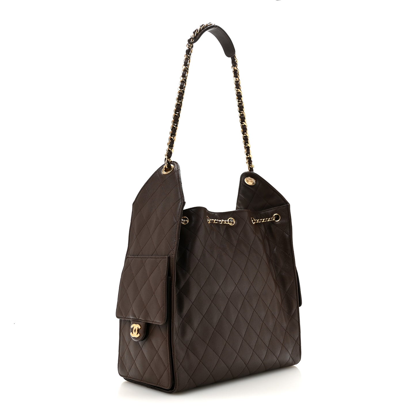 Caviar Quilted Medium Chanel 25 Handbag Dark Brown