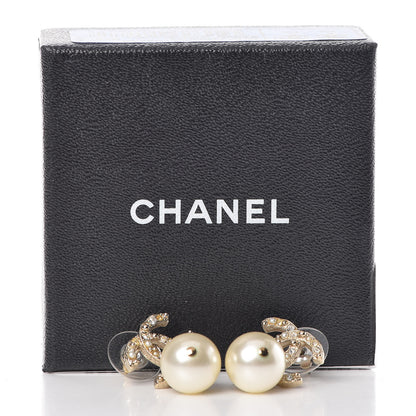 Chanel Pearl Crystal CC Drop Earrings Gold 6 of 6