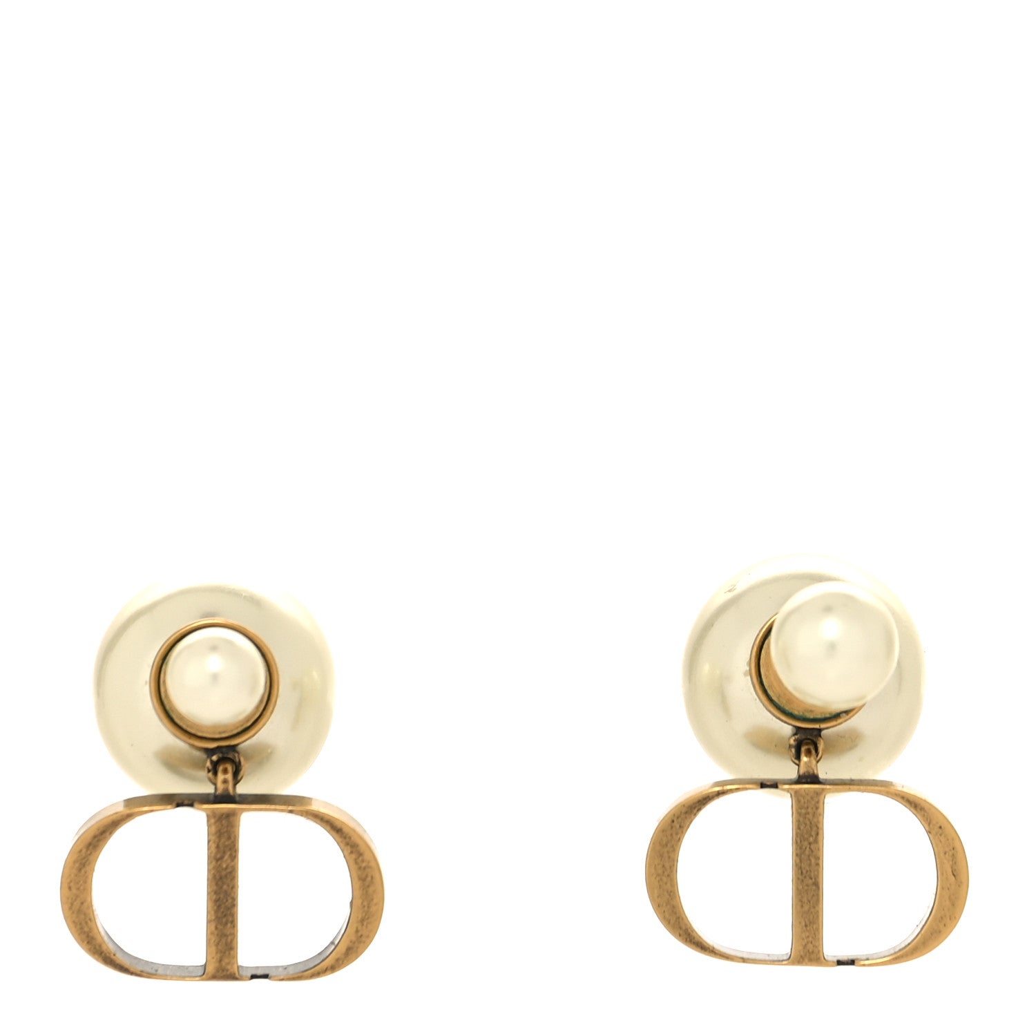 Christian Dior Pearl Logo Earrings Gold 1 of 4
