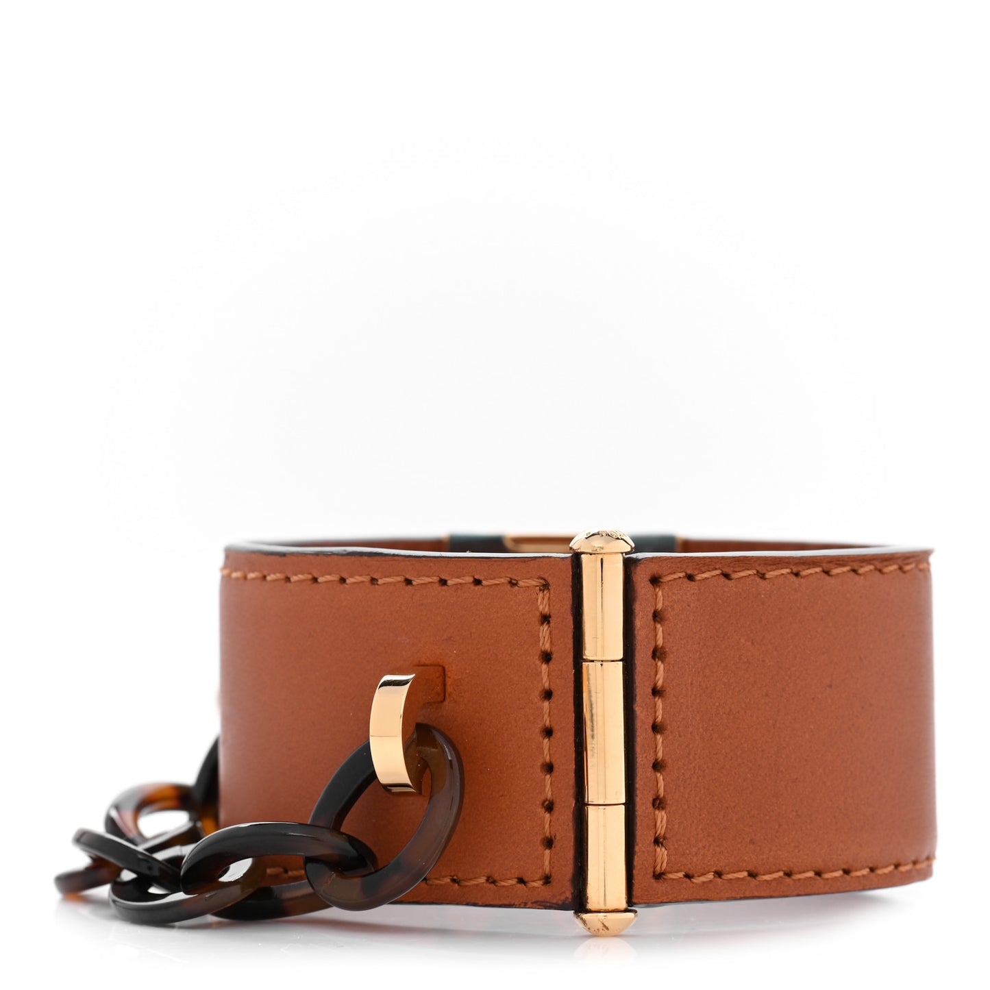 Calfskin Resin Lock Me Manchette Chain Cuff Gold Tortoise