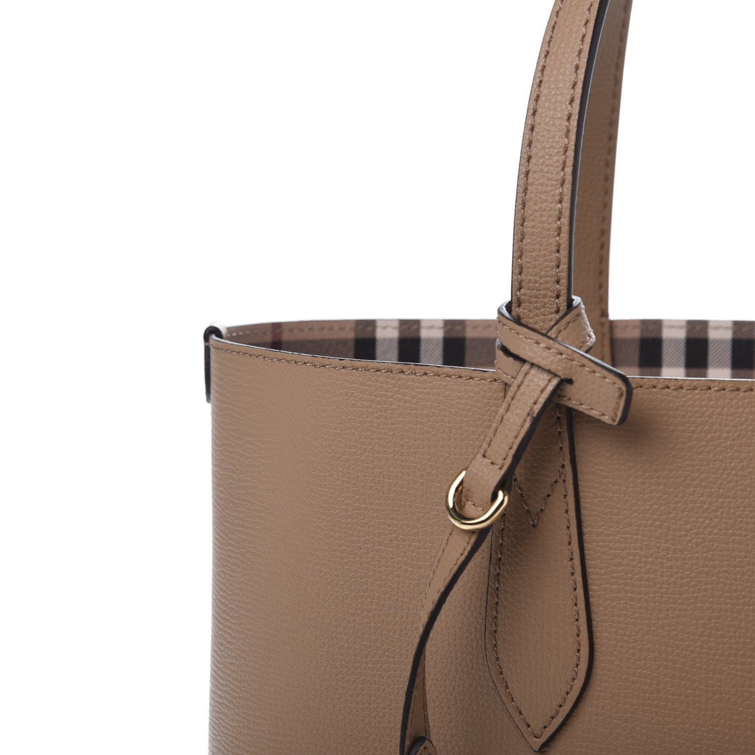Burberry Grainy Calfskin Haymarket Check Small Reversible Tote Mid Camel 13 of 17