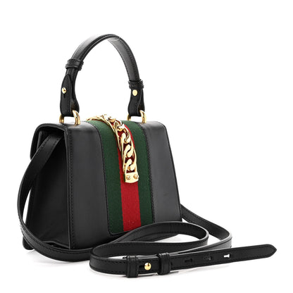 Gucci Calfskin Mini Sylvie Top Handle Bag Black 3 of 14