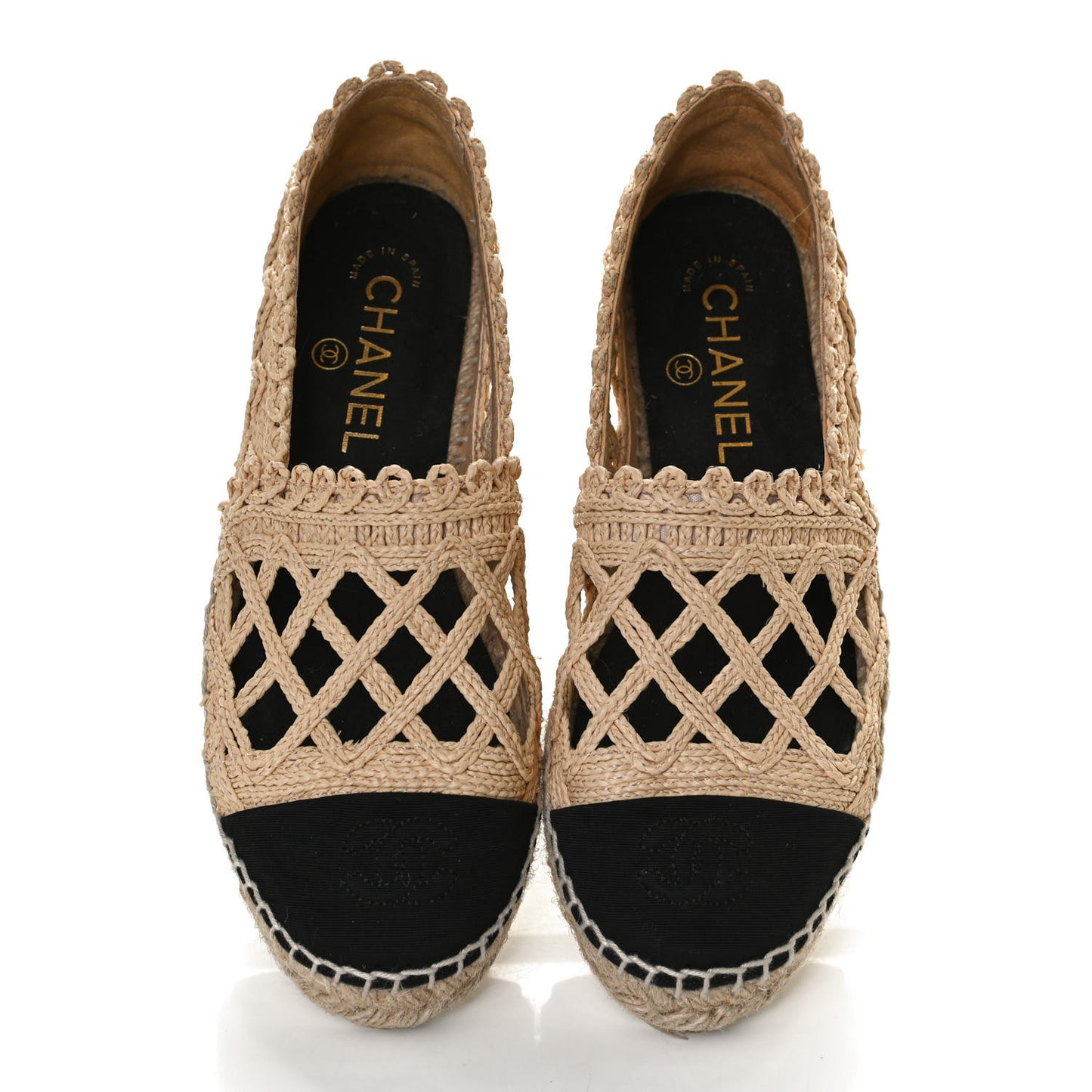 Raffia Fabric CC Espadrilles 36 Beige Black