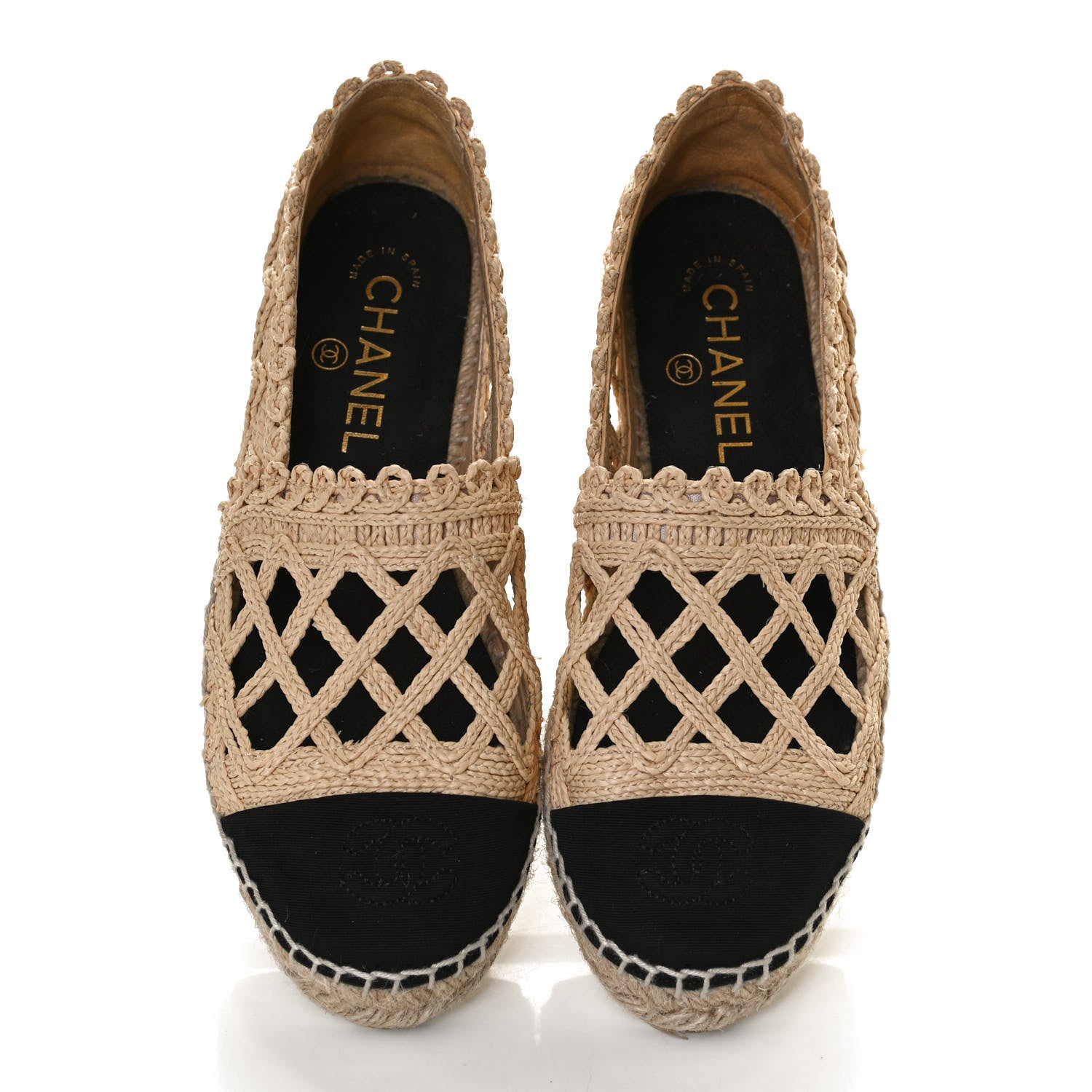 Chanel Raffia Fabric CC Espadrilles 36 Beige Black 5 of 12