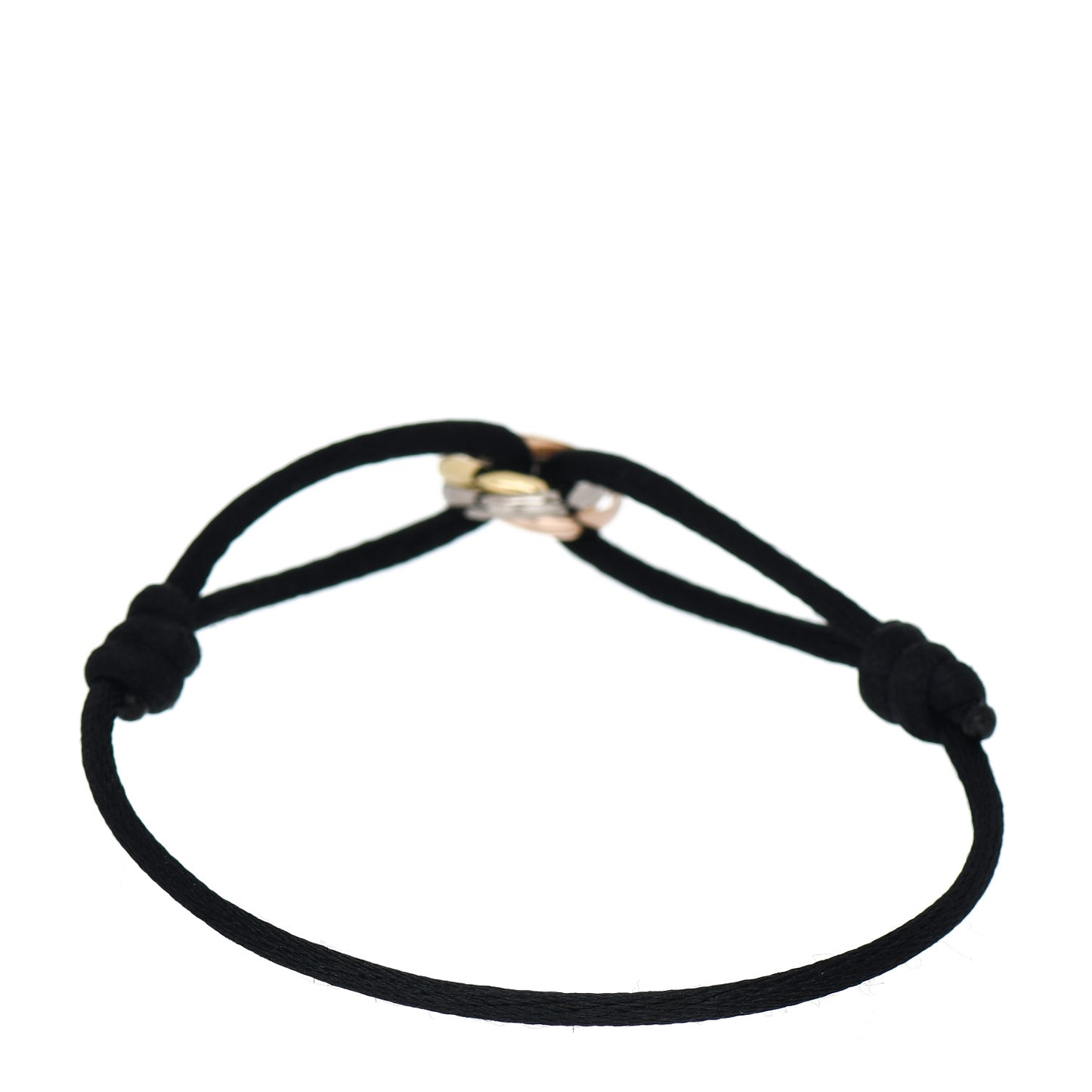 18K Pink Yellow White Gold Trinity Adjustable Cord Bracelet Black