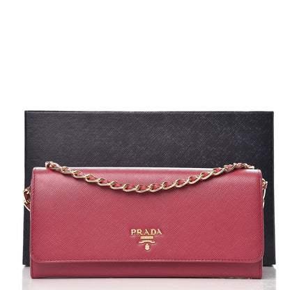 Prada Saffiano Metal Oro Chain Wallet Ibisco 8 of 8