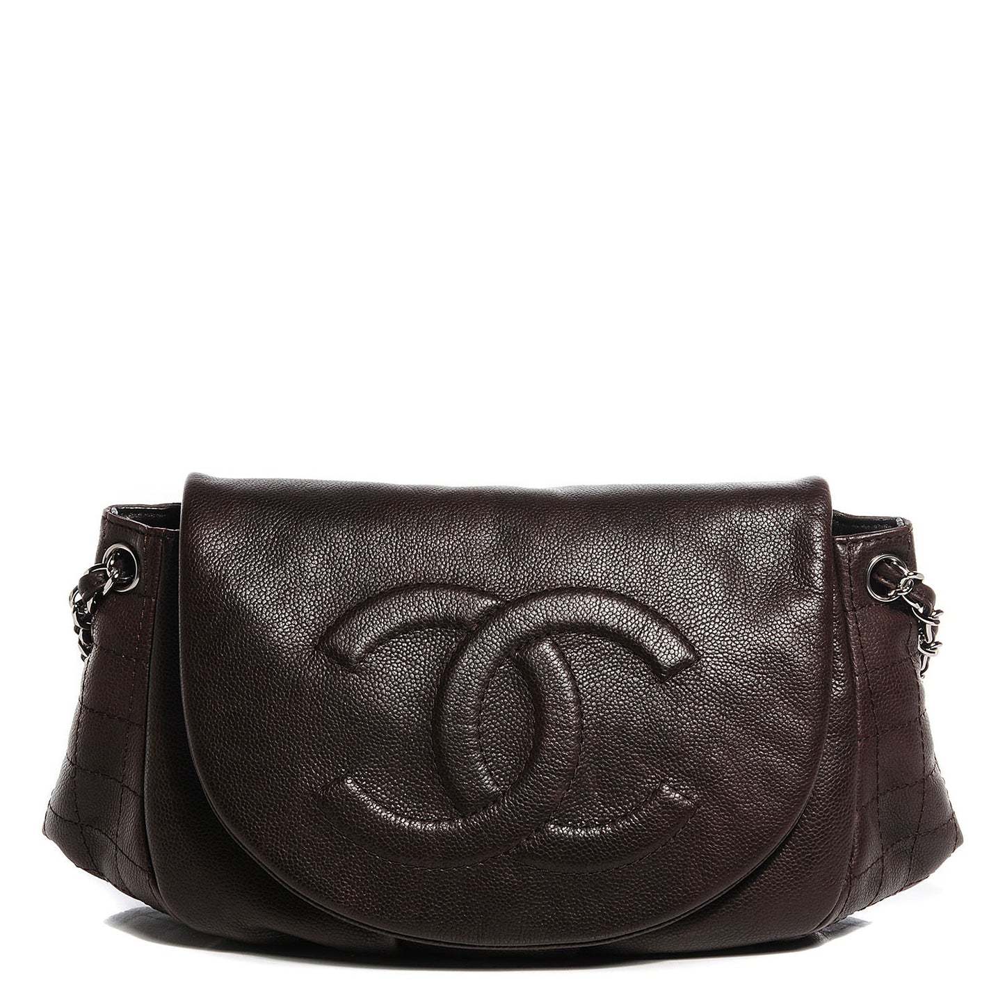 Caviar Half Moon Large Flap Dark Brown