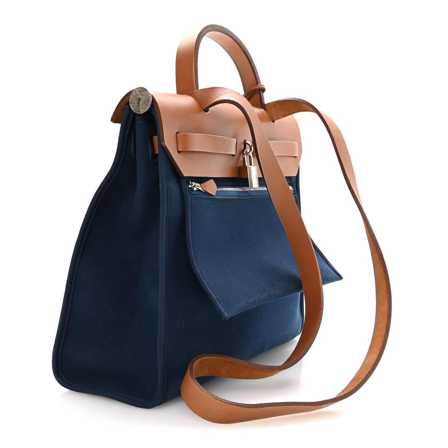 Hermes Vache Hunter Toile Herbag Zip 31 PM Bleu De Malte Natural 4 of 12