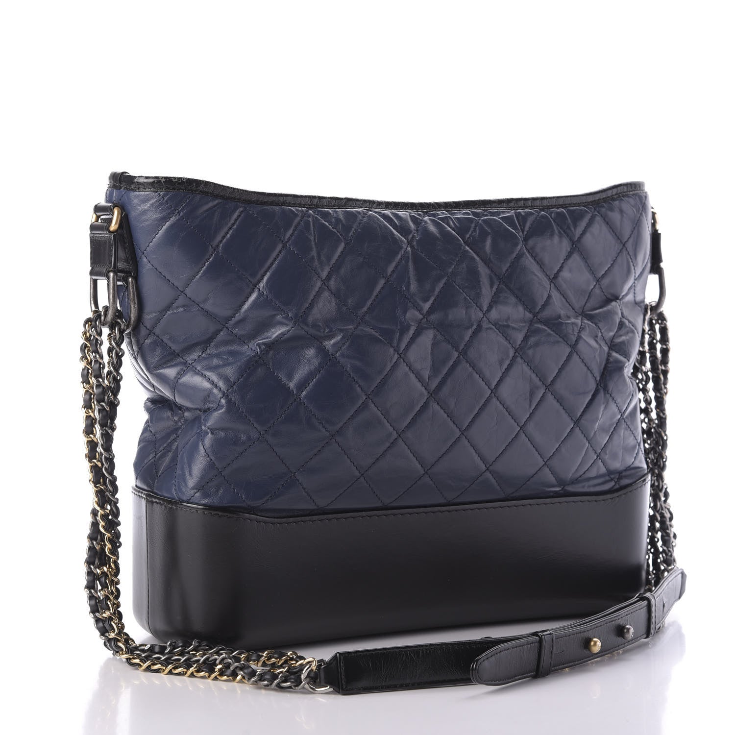 Chanel Aged Calfskin Quilted Large Gabrielle Hobo Navy Black 3 of 9