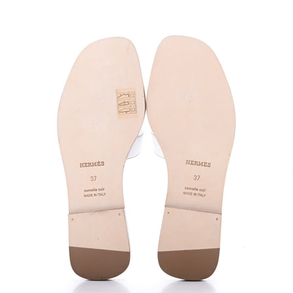 Hermes Box Calfskin Oran Sandals 37 White 5 of 8