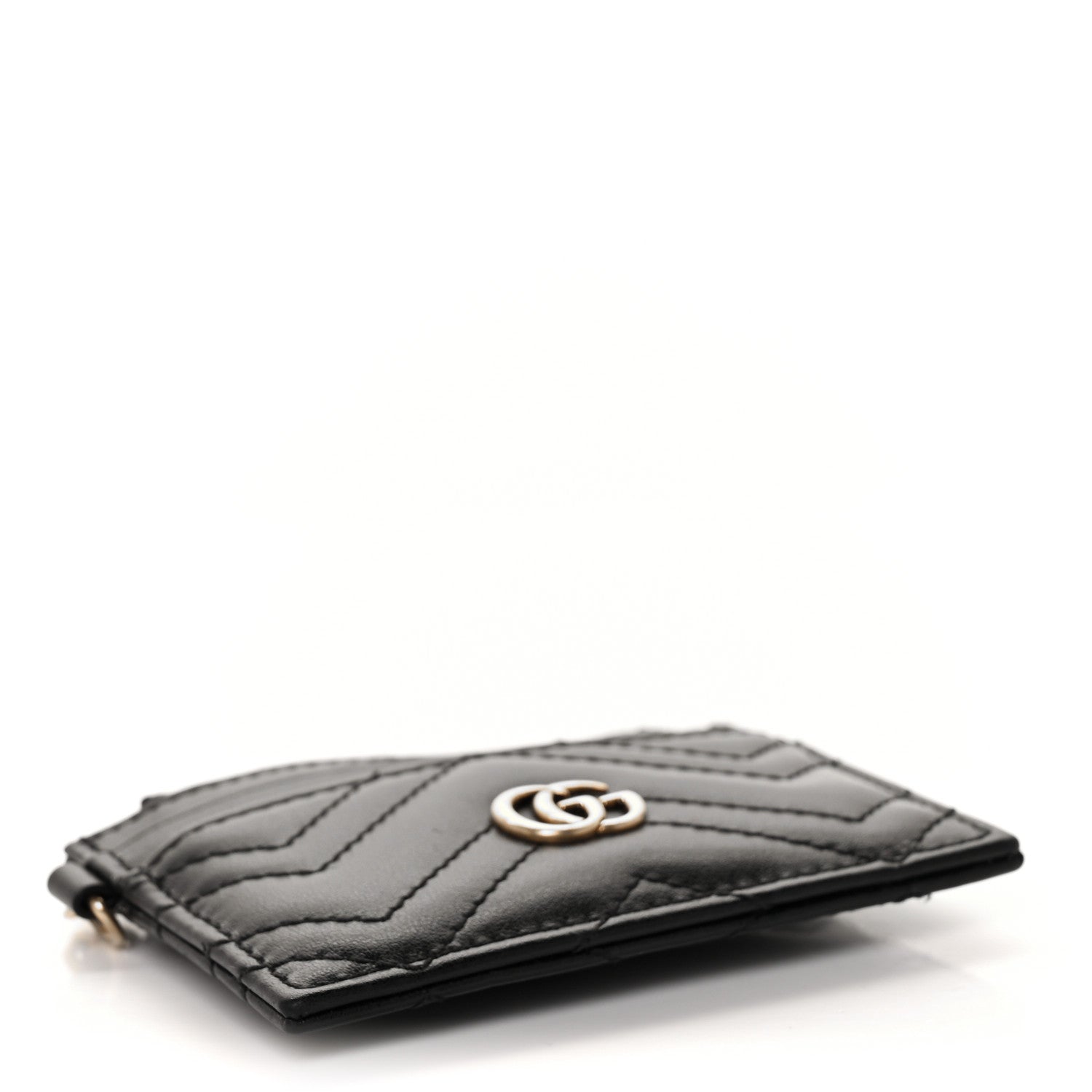Gucci Calfskin Matelasse Chevron GG Marmont Key Case Card Holder Black 4 of 8