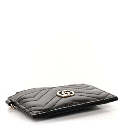 Gucci Calfskin Matelasse Chevron GG Marmont Key Case Card Holder Black 4 of 8