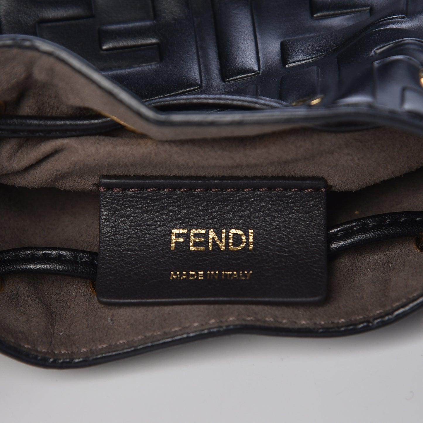 Vitello Liberty F is Fendi FF 1974 Embossed Mini Mon Tresor Bucket Bag Black