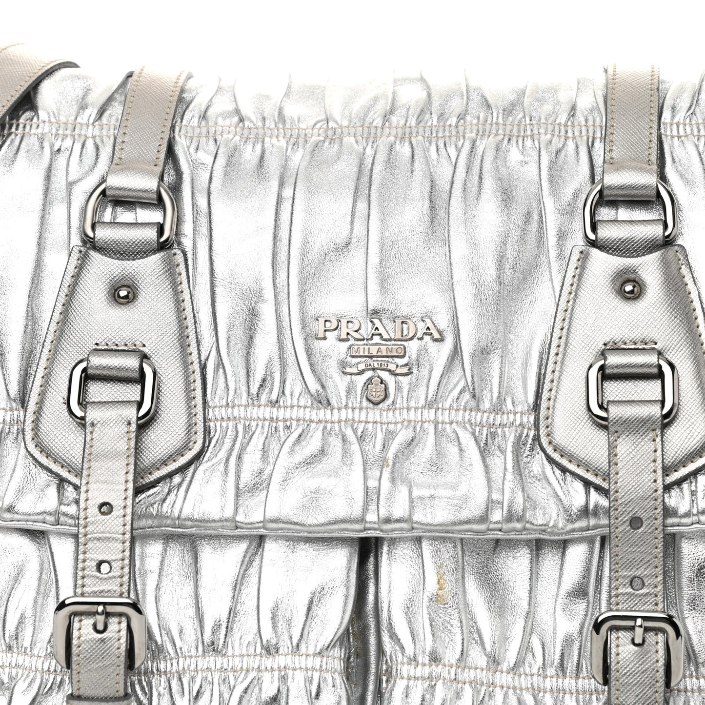 Metallic Nappa Gaufre Messenger Tote Silver