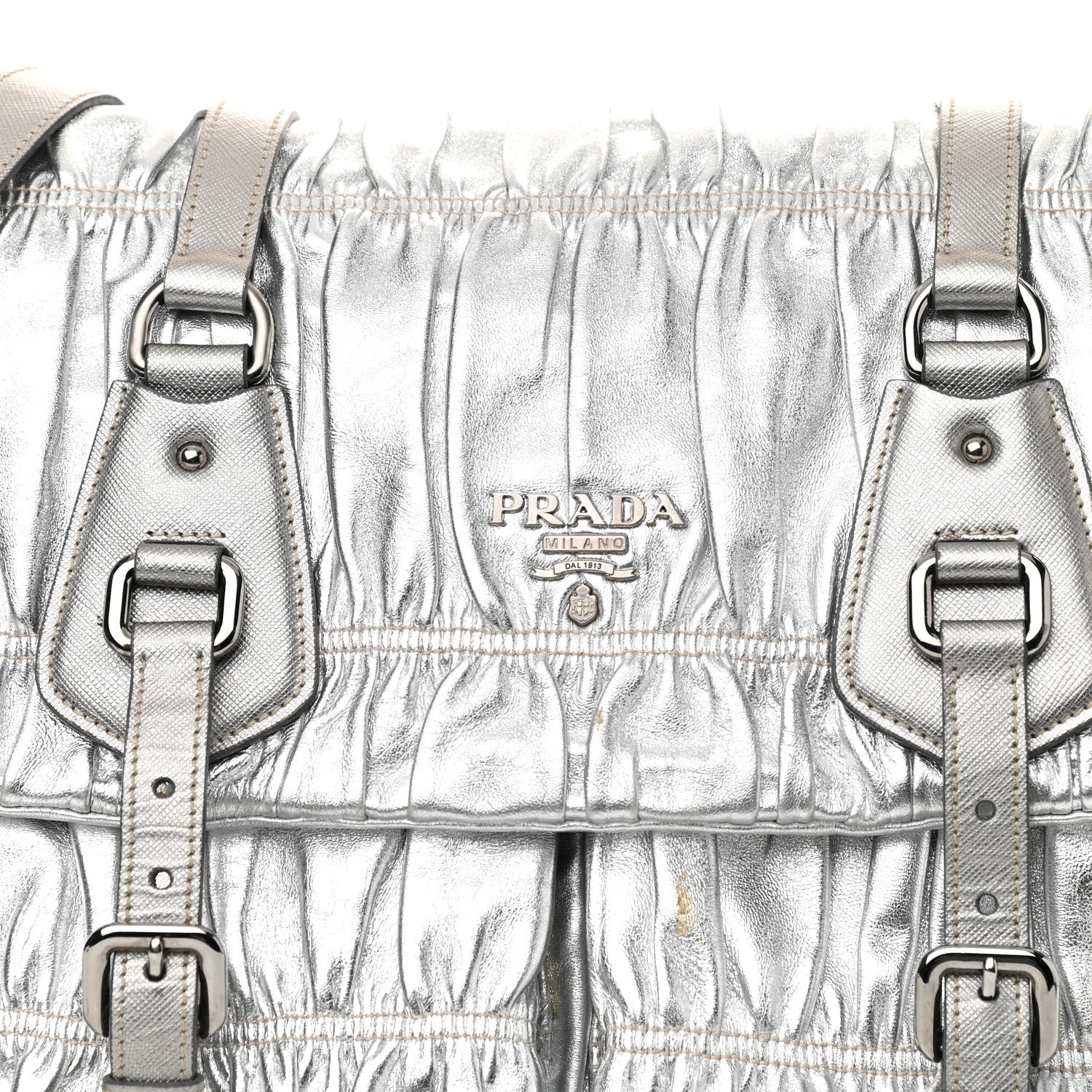 Prada Metallic Nappa Gaufre Messenger Tote Silver 8 of 20