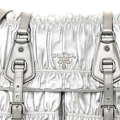 Prada Metallic Nappa Gaufre Messenger Tote Silver 8 of 20