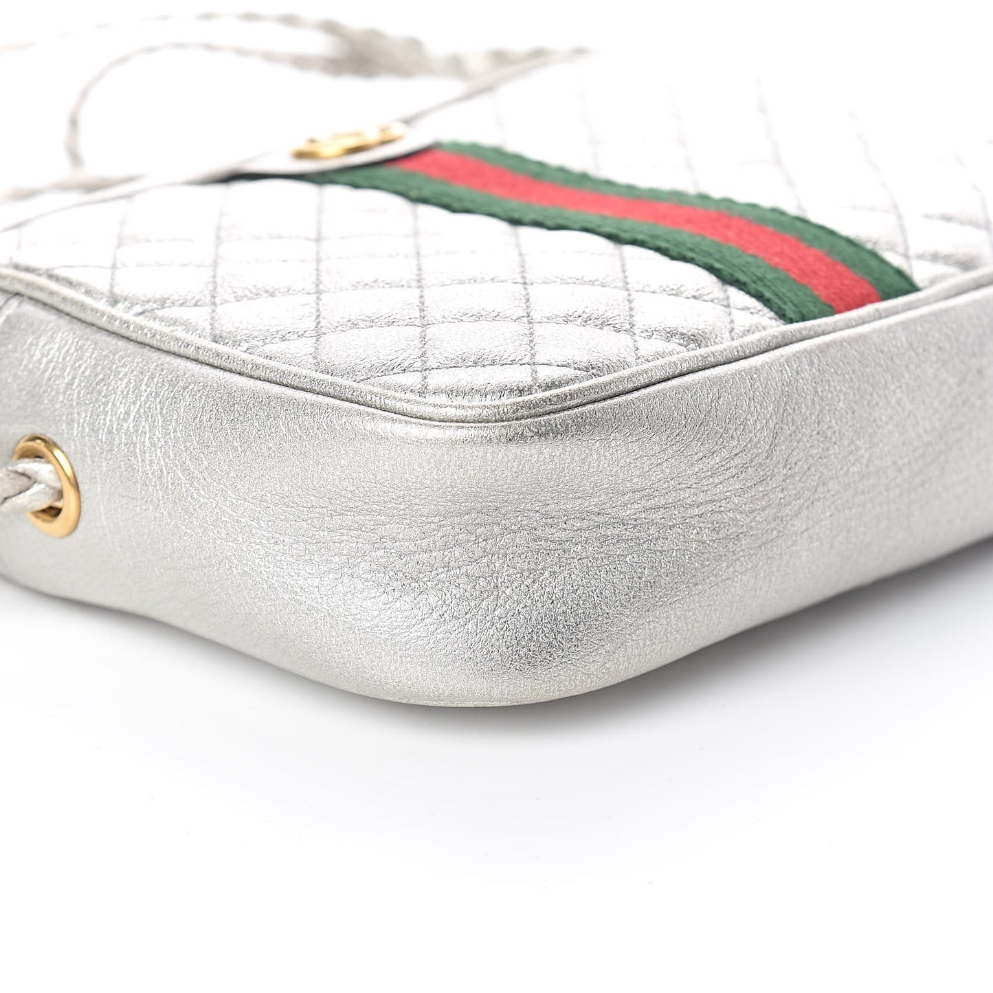 Laminated Nappa Web Trapuntata Mini GG Shoulder Bag Argento