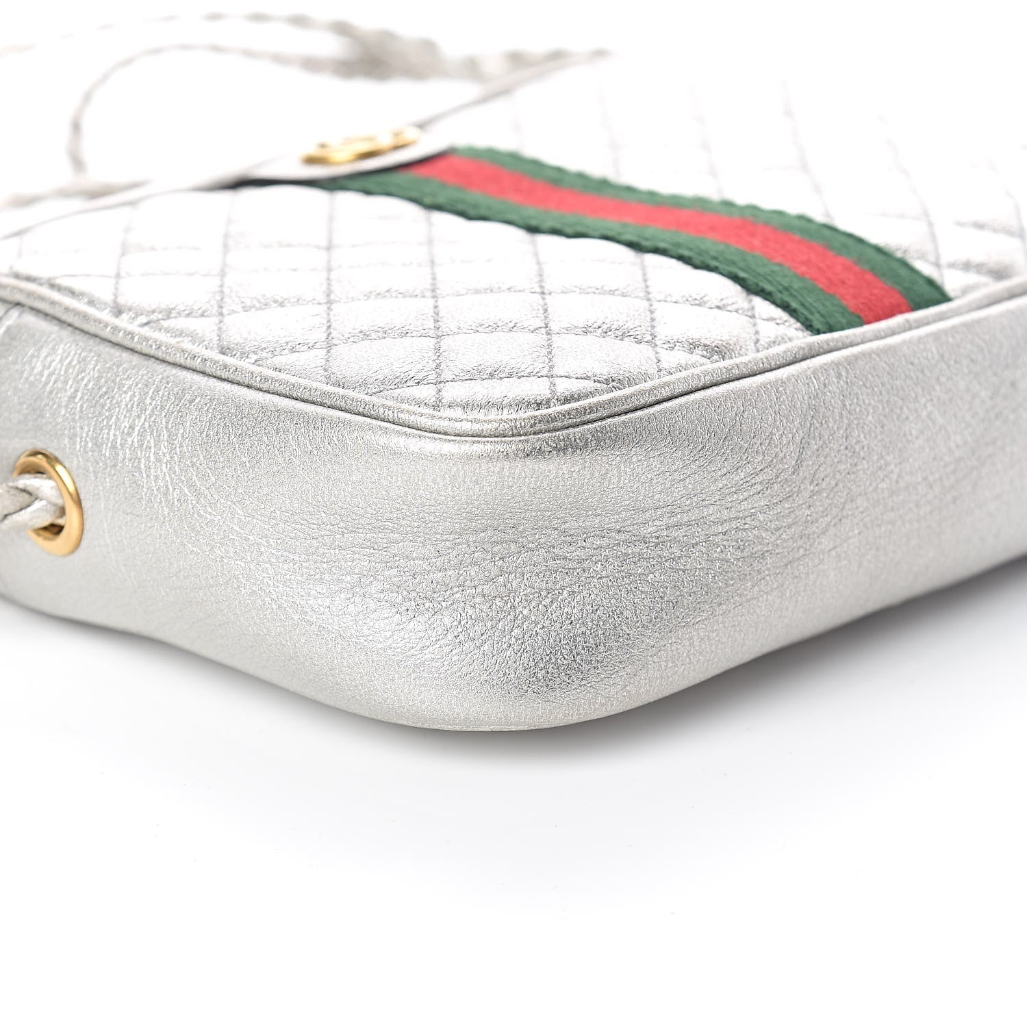 Gucci Laminated Nappa Web Trapuntata Mini GG Shoulder Bag Argento 8 of 9