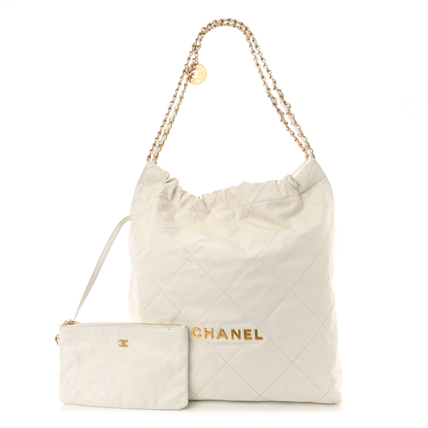 Shiny Calfskin Quilted Large Chanel 22 White