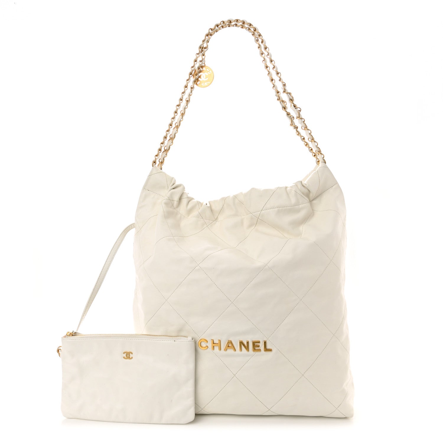 Chanel Shiny Calfskin Quilted Large Chanel 22 White 1 of 13