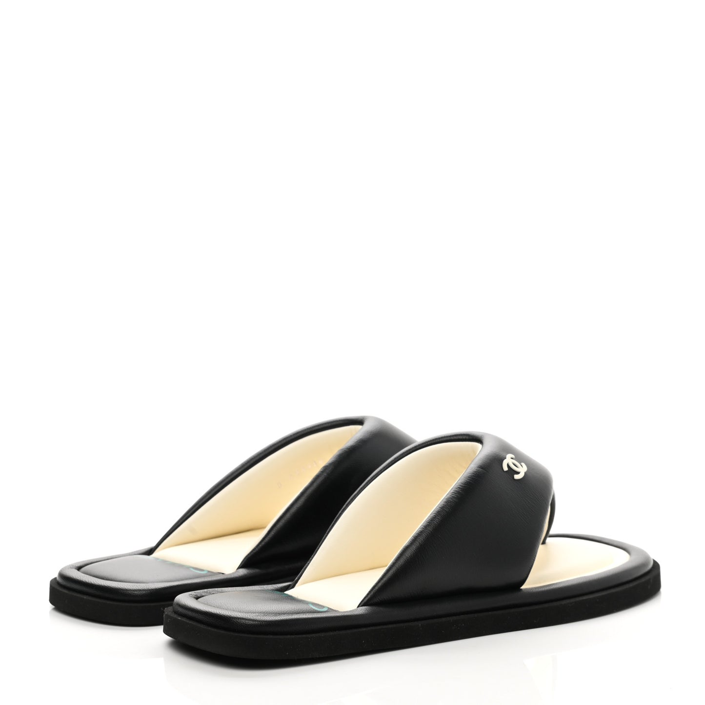 Lambskin Padded Pool Thong Sandals 40 Black