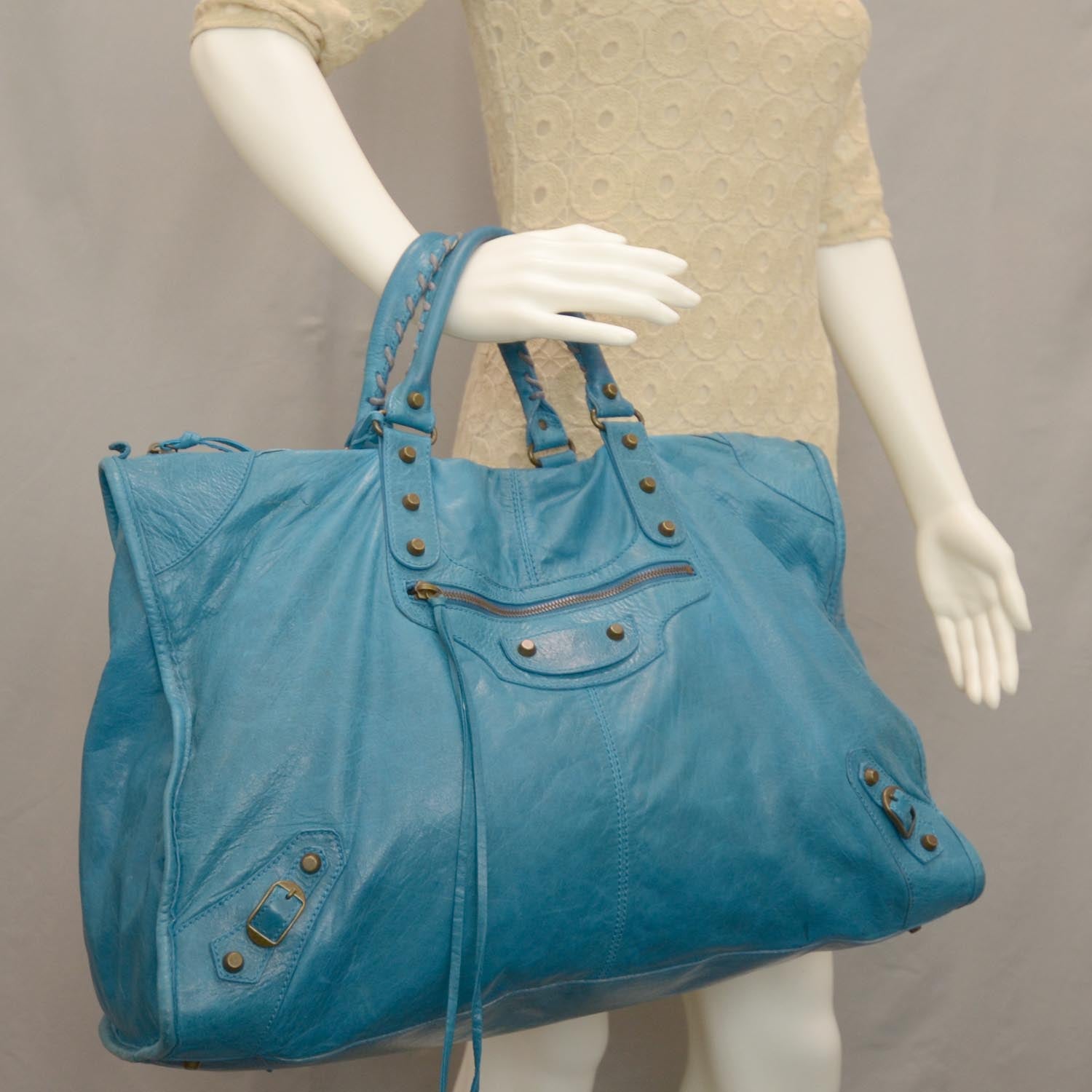 Balenciaga Agneau Weekender Turquoise 2 of 10