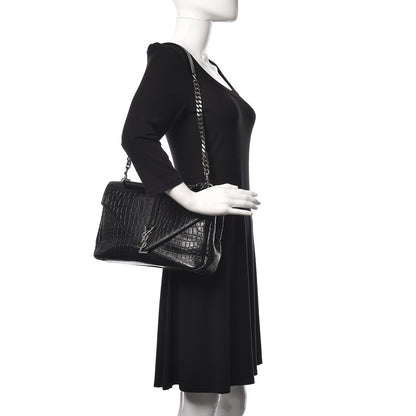 Saint Laurent Calfskin Crocodile Embossed Monogram Large College Satchel Black 2 of 10