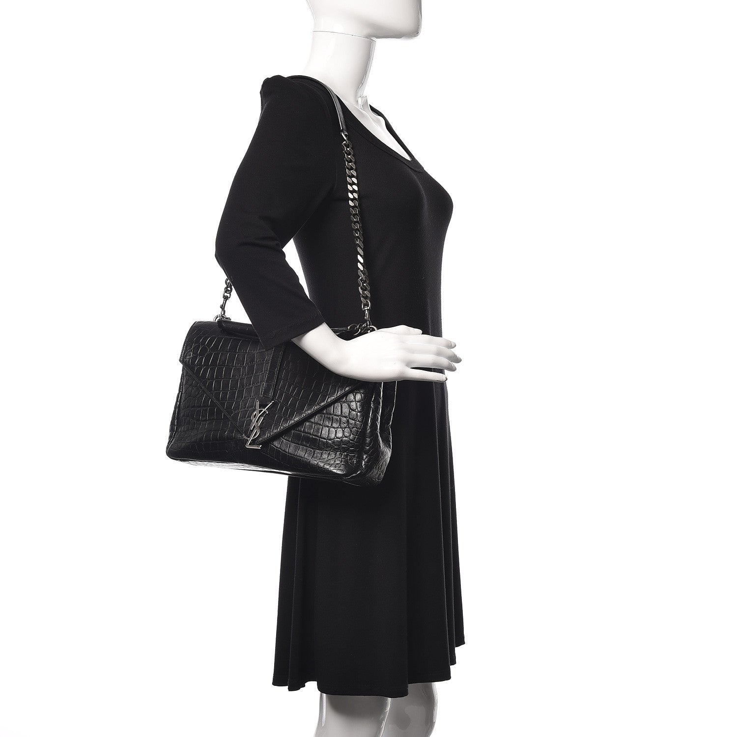 Saint Laurent Calfskin Crocodile Embossed Monogram Large College Satchel Black 2 of 11