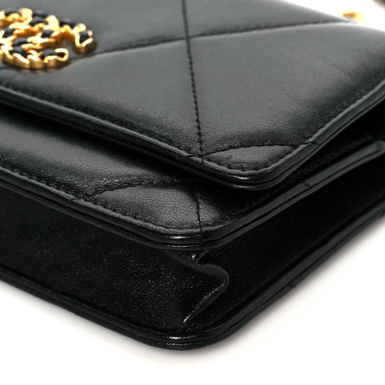 Chanel Goatskin Quilted Chanel 19 Wallet On Chain WOC Black 11 of 12