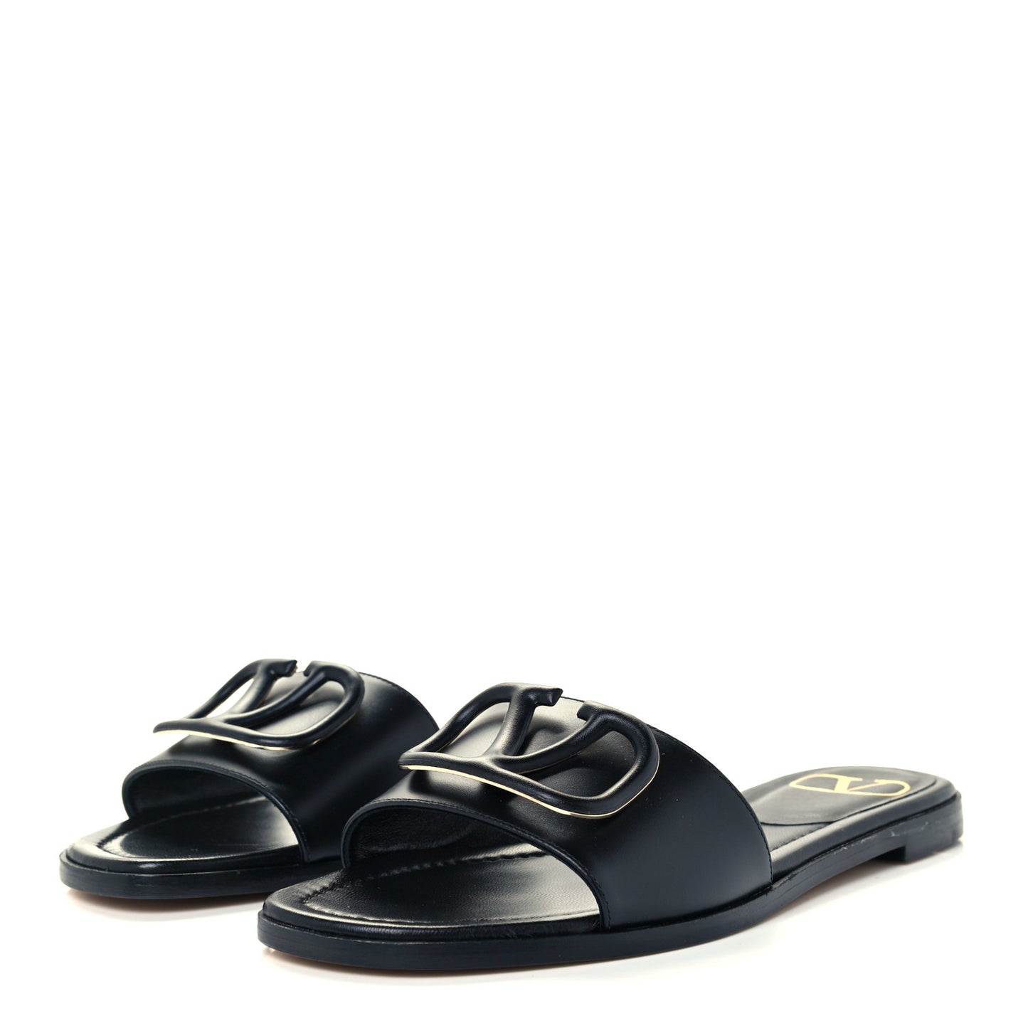 Calfskin Vlogo Flat Slide Sandals 35.5 Black