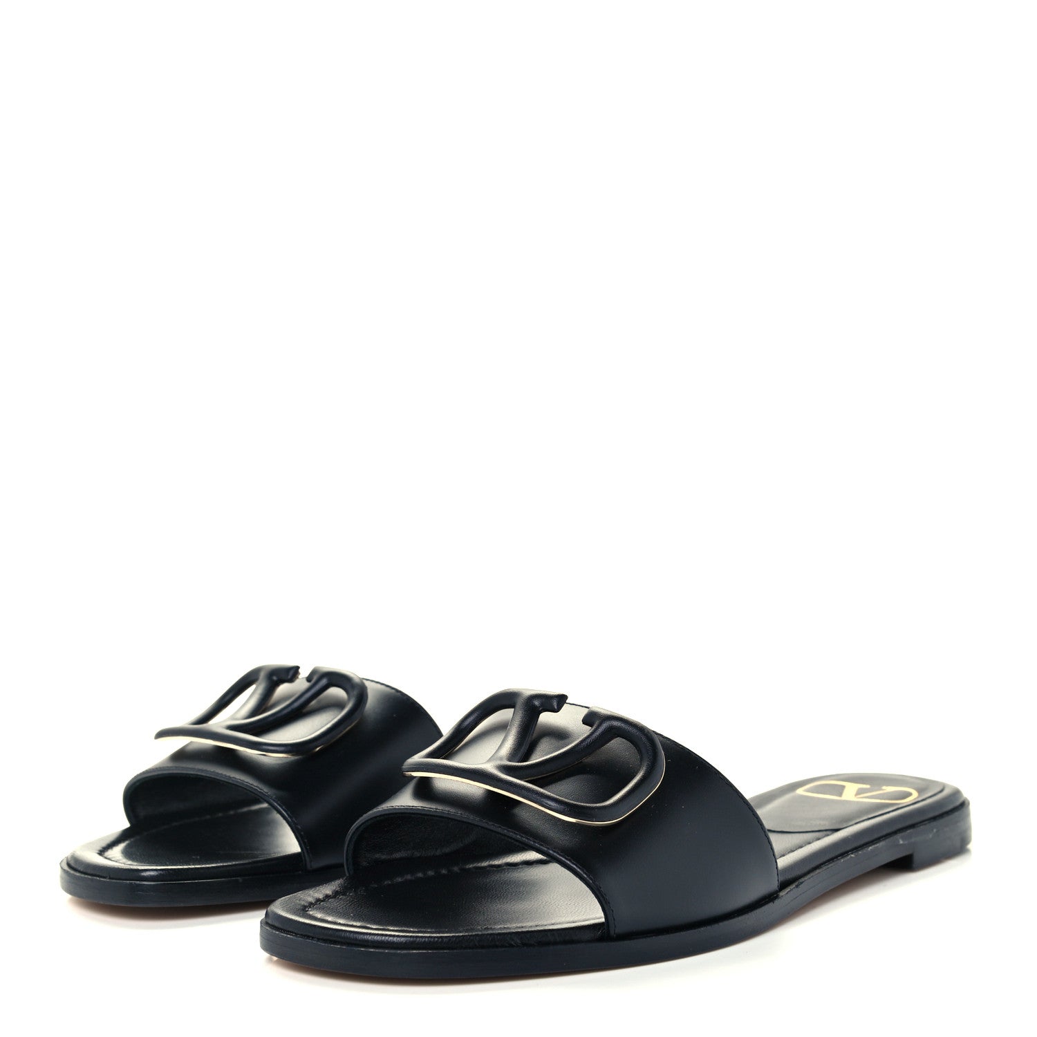 Valentino Garavani Calfskin Vlogo Flat Slide Sandals 35.5 Black 2 of 10