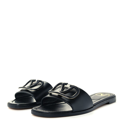 Valentino Garavani Calfskin Vlogo Flat Slide Sandals 35.5 Black 2 of 10