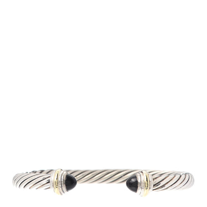 David Yurman Sterling Silver 14K Yellow Gold Black Onyx 7mm Cable Classics Bracelet 1 of 4
