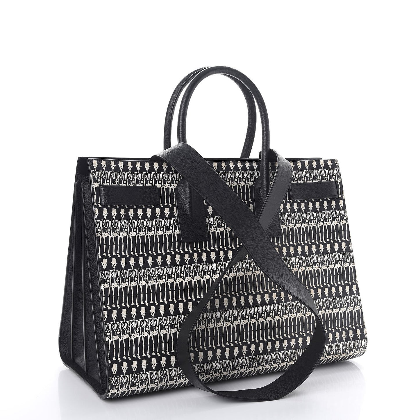 Calfskin Skeleton Print Large Sac De Jour Black