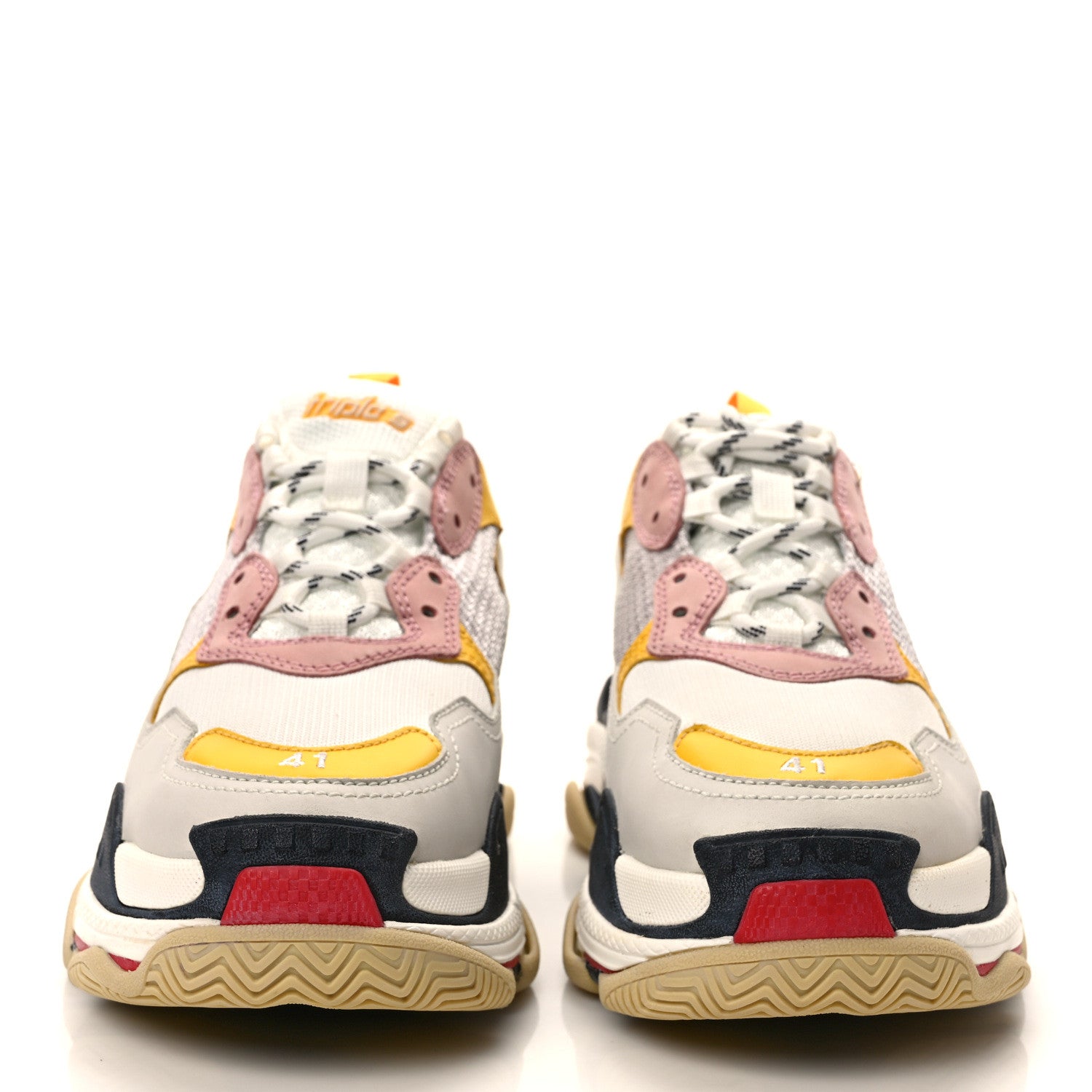 Balenciaga Mesh Nubuck Womens Triple S Sneakers 41 White Gris Jaune Rose 2 of 8